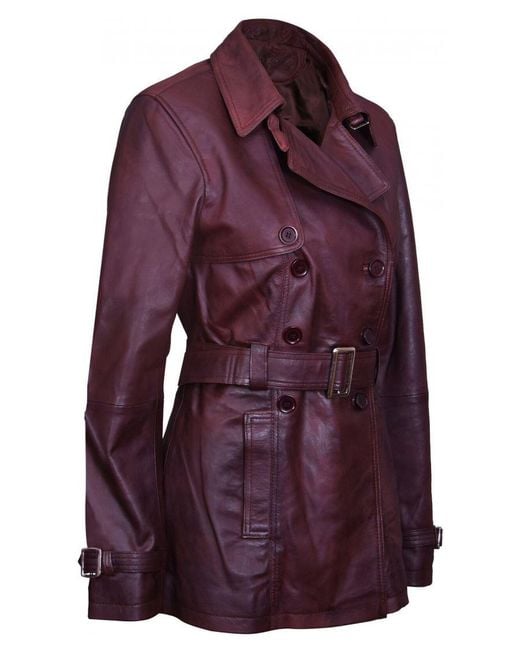 Infinity Leather Purple Mid Length Trench Coat -Oakham