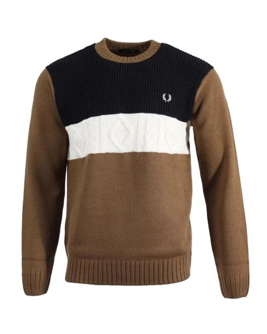 Fred Perry Getextureerde Paneel Schaduwrijke Steenbruine Trui in het Brown voor heren
