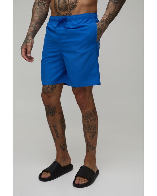 BoohooMAN Blue Tall Mid Length Swim Short for men