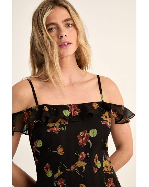 Nasty Gal Black Floral Ruffle Panelled Maxi Dress