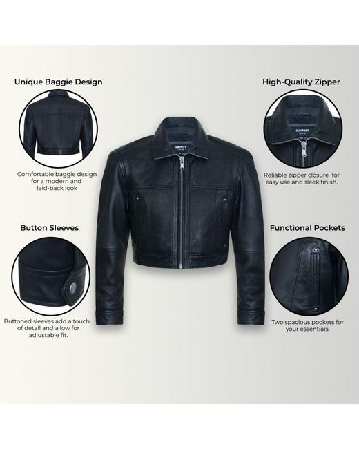 Infinity Leather Blue Cropped Biker Jacket