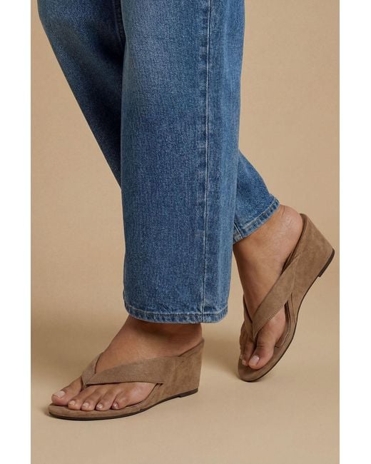 Oasis Blue Karrie Faux Suede Toe Post Wedge Sandals