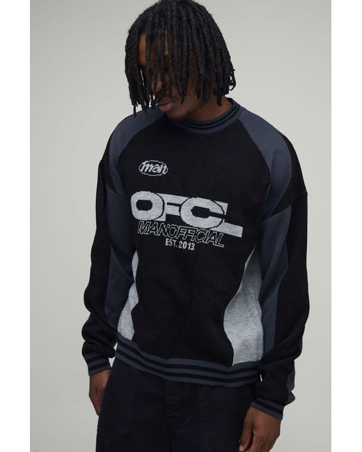 BoohooMAN Black Tall Boxy Relaxed Moto Jacquard Knitted Jumper for men