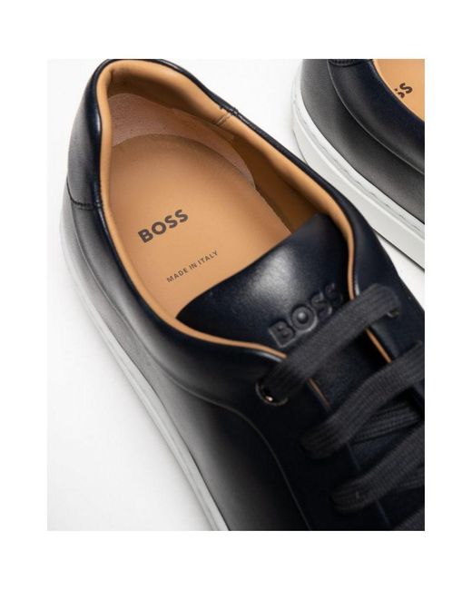 Boss White Mirage Tennis Burnished Leather Trainers for men