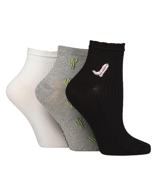 Elle Black 3 Pack Ladies Ribbed Anklet Socks With Frill Welt