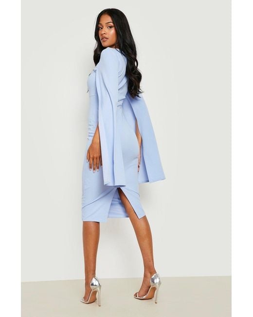 Boohoo Blue Tall Cape Sleeve Midi Bodycon Dress