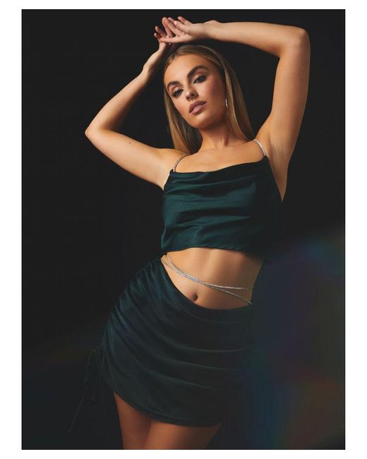 Pink Vanilla Green Diamante Tie Waist Skirt