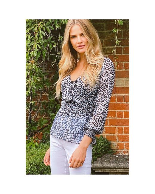 Sosandar Green Animal Spot Print Faux Wrap Top