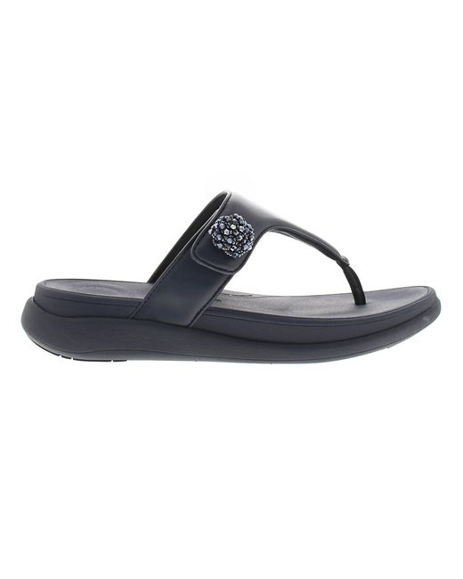 Fitflop Black Flip Flops Mode Go Beadie Button Toe Post Slip On Mindight
