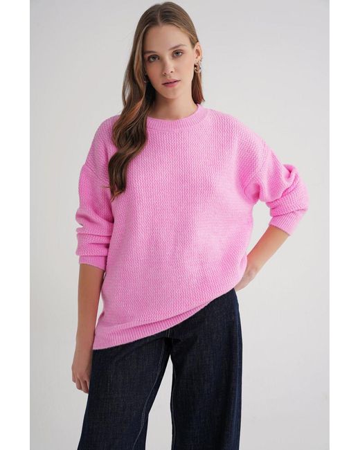 MixRay Pink Langarm-Rippstrickpullover