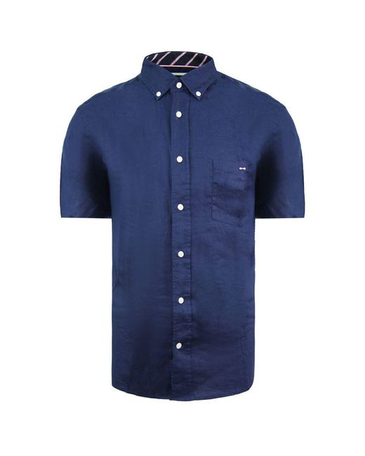 Eden Park Blue Paris Linen Navy Oxford Shirt Textile for men