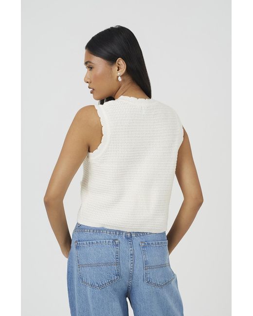 Brave Soul Blue Knitted Crew Neck Tank With Crochet Shells