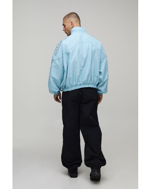 BoohooMAN Blue Oversized Official Large Scale Graphic Sports Jacket for men
