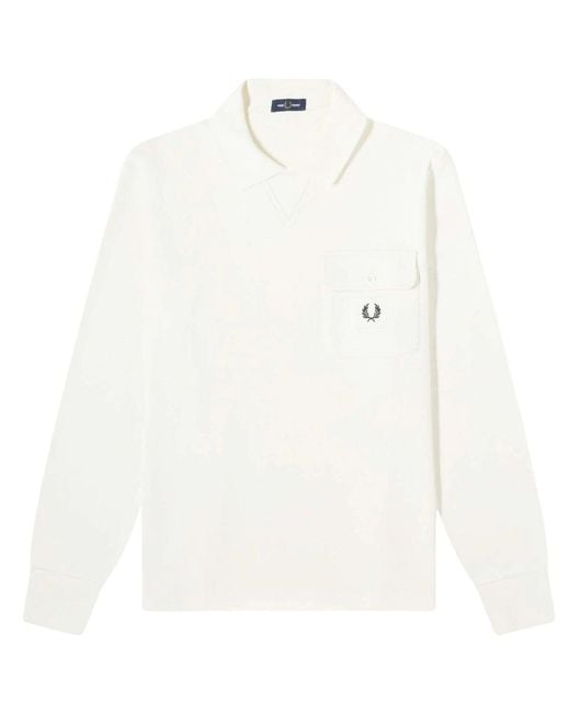 Fred Perry White Long Sleeve Loopback Ecru Sweater for men