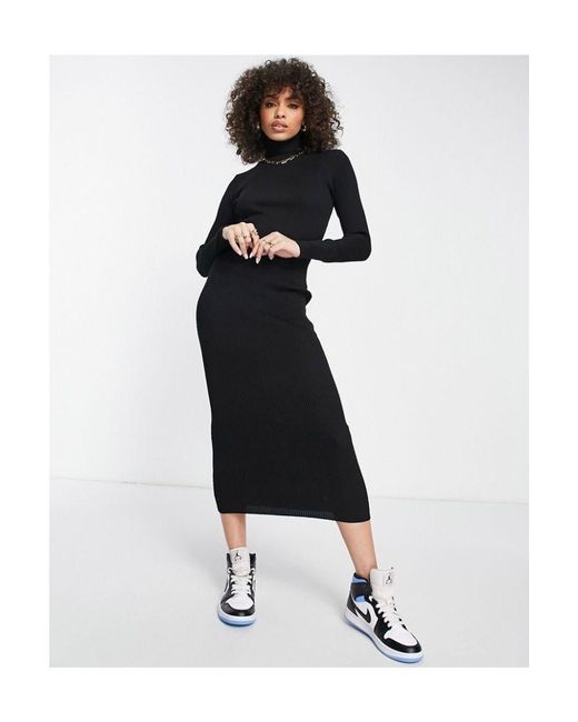 Missguided White Ribbed Roll Neck Midaxi Dress