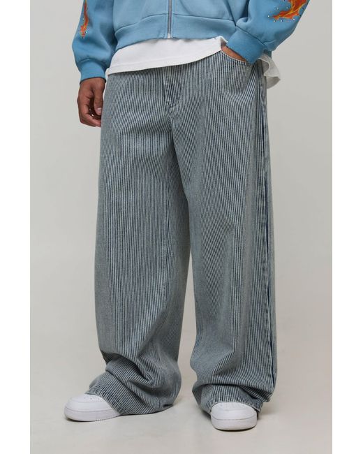 BoohooMAN Blue Baggy Fit Pinstripe Jeans for men