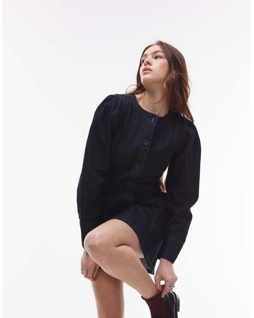 TOPSHOP Blue Denim Button Down Long Sleeve Top