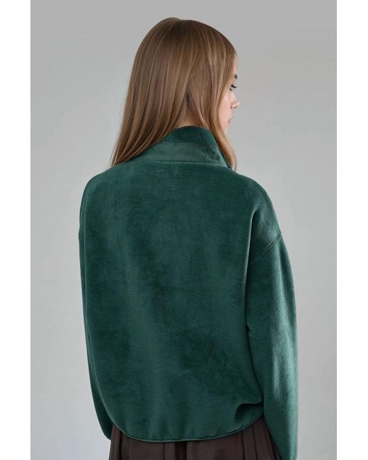 Busem Green Zipper Collar Plush Knit Sweatshirt With Pocket
