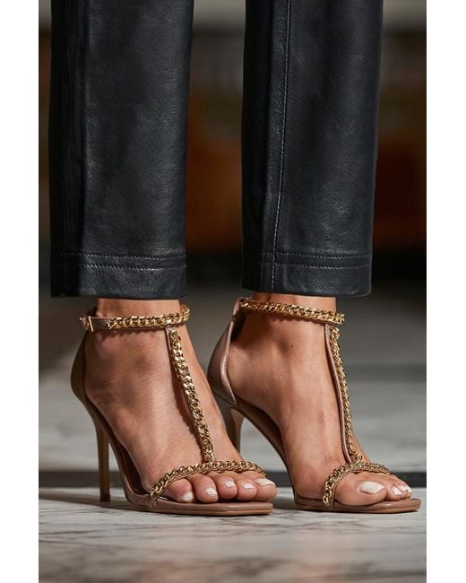 Sosandar Black Taupe Chain Detail Square Toe Stiletto Heel Sandals