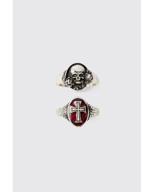 BoohooMAN Metallic 2 Pack Gothic Rings for men