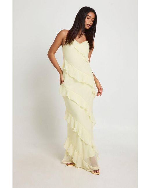 Boohoo Natural Chiffon Ruffle Detail Maxi Dress
