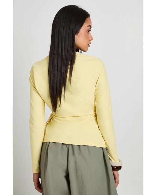 Boohoo Yellow Wrap Front Tie Waist Top