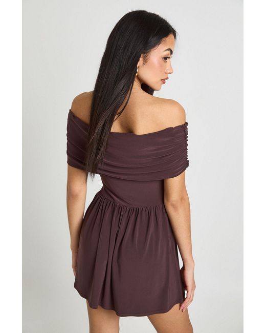 Boohoo Red Slinky Bardot Skater Dress