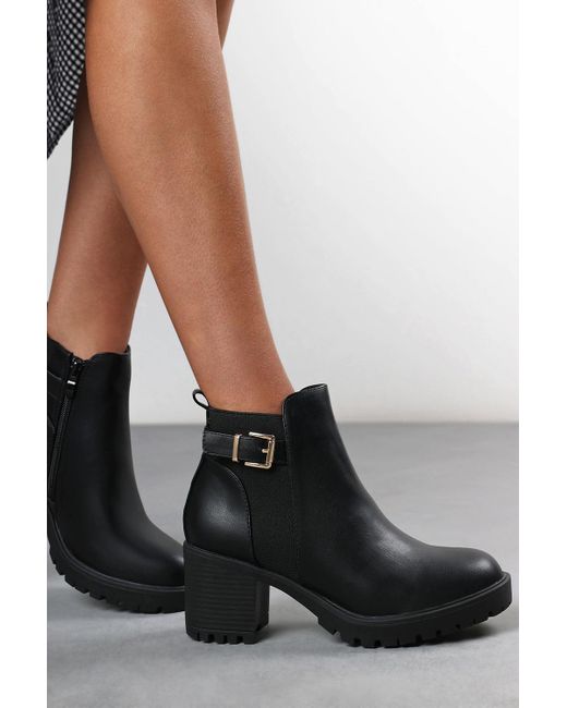 Where's That From Black Wheres 'Katie' Faux Leather Chunky Heel Ankle Boots With Buckle