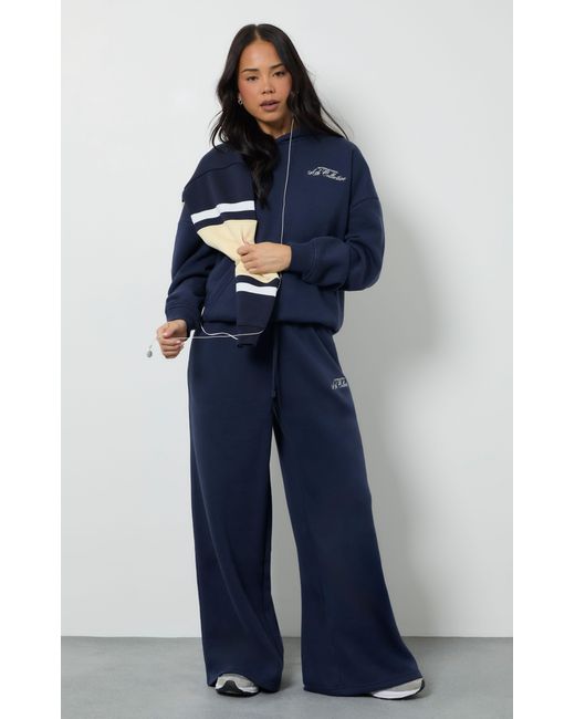 Boohoo Blue Bubble Hem Cropped Hoodie Tracksuit