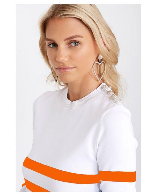 Dunnes Orange Striped Button Shoulder Jumper