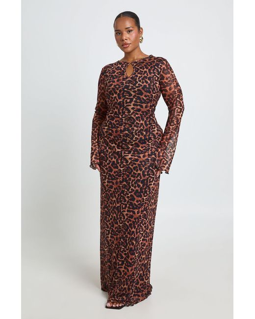 Boohoo Red Plus Leopard Mesh Keyhole Maxi Dress