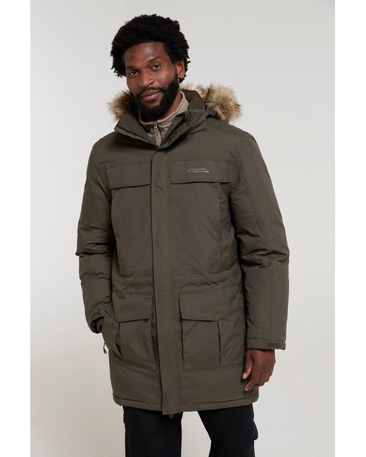 Mountain Warehouse Gray 'Antarctic' Extreme Down Jacket Faux Fur Hood Warm Full Zip Winter Coat Polyamide for men