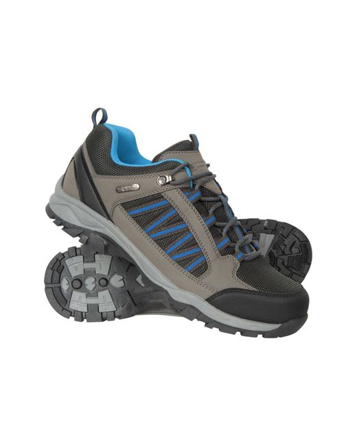 Mountain Warehouse Blue 'Path' Walking Shoes Cushioned Footbed Mesh Lining Waterproof Comfy Trail Trekking Trainers for men