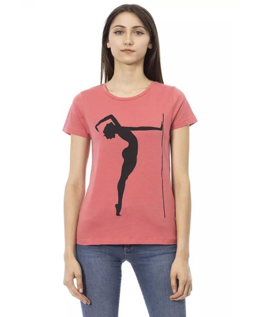 TRUSSARDI ACTION Red Round Neck Short Sleeve T-Shirt With Front Print