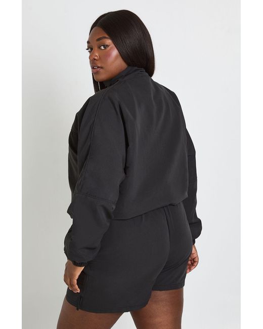 Boohoo Red Plus Funnel Zip Up Nylon Track Jacket Short Set