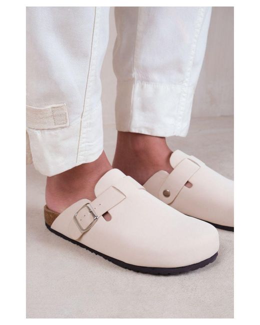 Where's That From White 'Palm' Closed Toe Flat Sandals With Buckle Detail