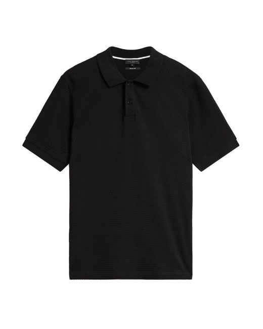 Ted Baker Black Redman Regular Textured Polo Shirt Cotton for men