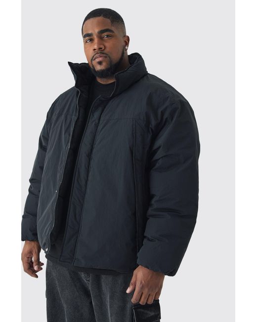 BoohooMAN Blue Plus Funnel Neck Padded Jacket for men