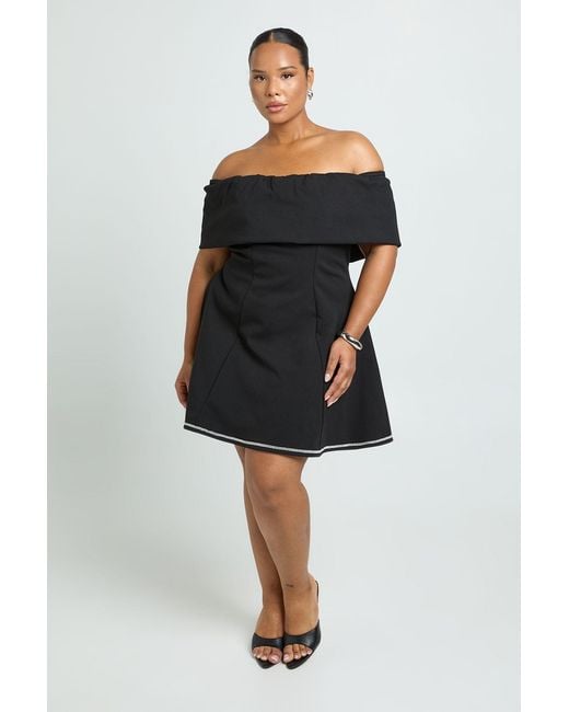Boohoo Black Plus Structured Diamante Bardot Skater Dress