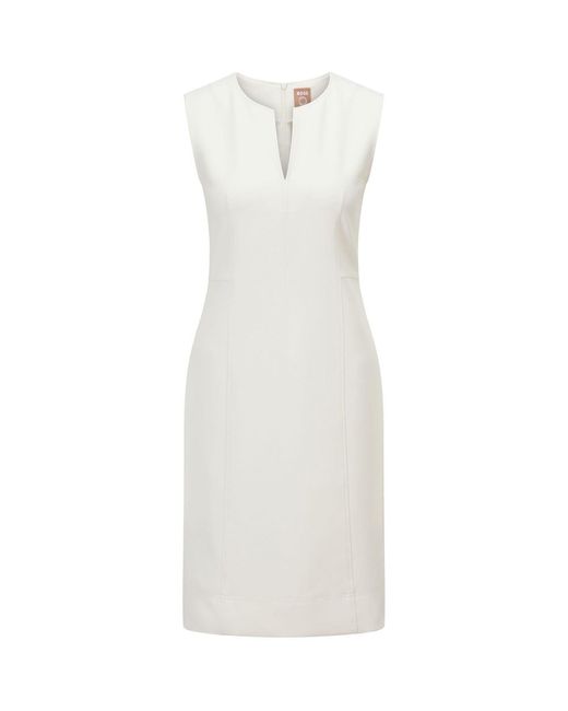 Boss White Duwa Notched Neck Knee Length Dress