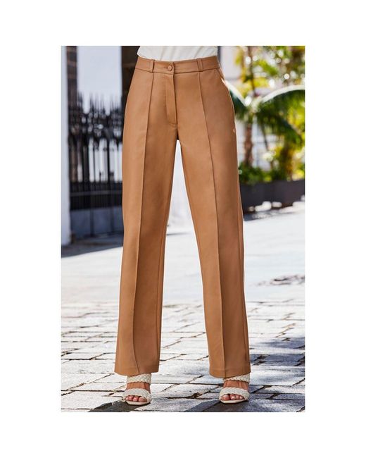 Sosandar Natural Faux Leather Wide Leg Trousers