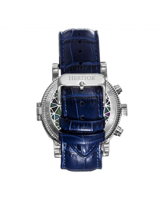 Heritor Blue Legacy Leather-Band Watch W/Day/Date for men