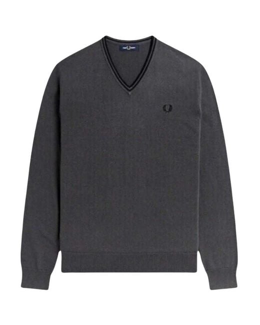 Fred Perry Gray Twin Tip V Neck Jumper (Gunmetal) for men