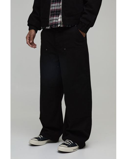 BoohooMAN Black Barrel Fit Carpenter Trouser for men