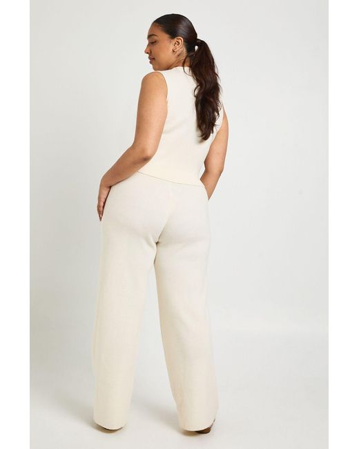 Boohoo White Plus Super Soft Rib Knitted Waistcoat And Wide Leg Trouser Co-Ord