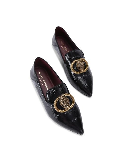 Kurt Geiger Black Leather Chelsea Point Slip On Ballet Flats