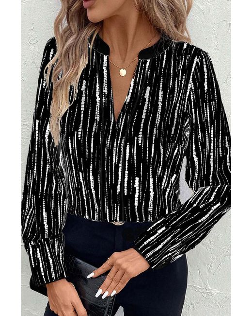 Azura Exchange Black Striped Vneck Long Sleeve Blouse