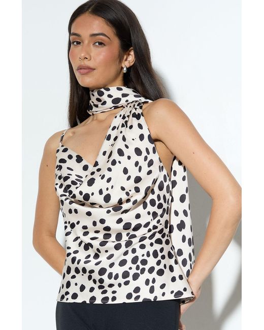 MissPap White Scarf Detail Printed Satin Cami Top