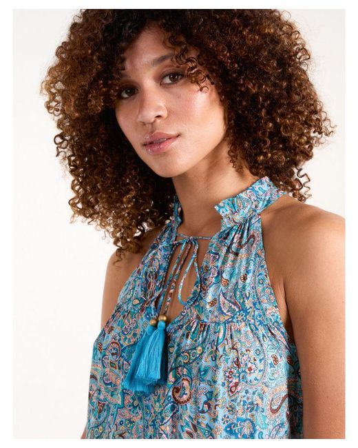 Blue Vanilla Blue Art Silk Tie Neck Smock Maxi