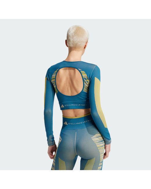 Adidas By Stella McCartney Blue Truestrength Seamless Yoga Long Sleeve Top
